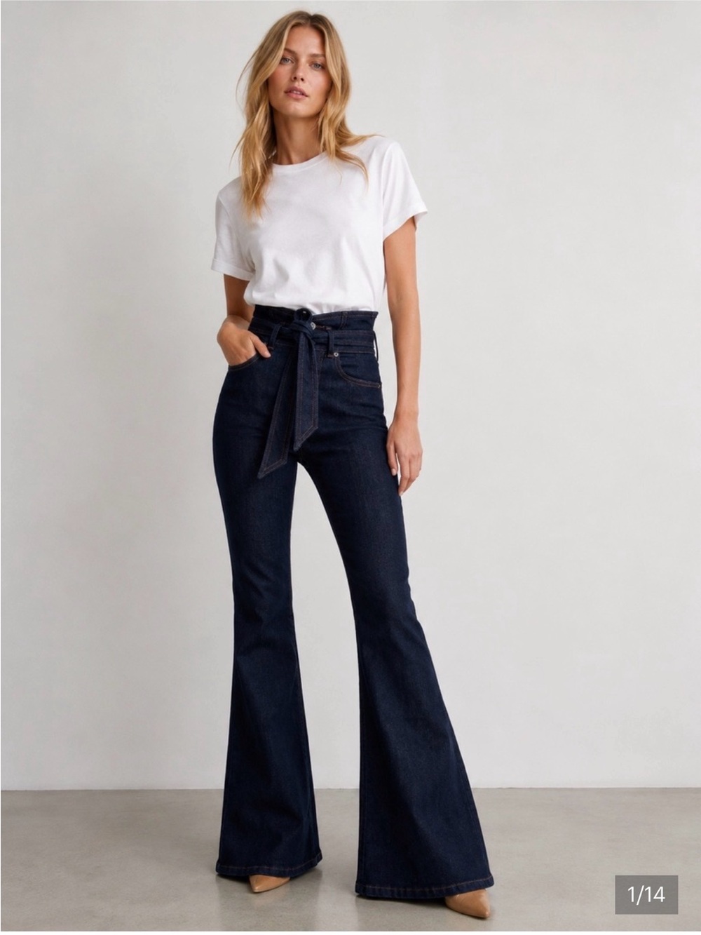 Veronica Beard “Sheridan” Flare jeans. Size 31, deep indigo, with belt